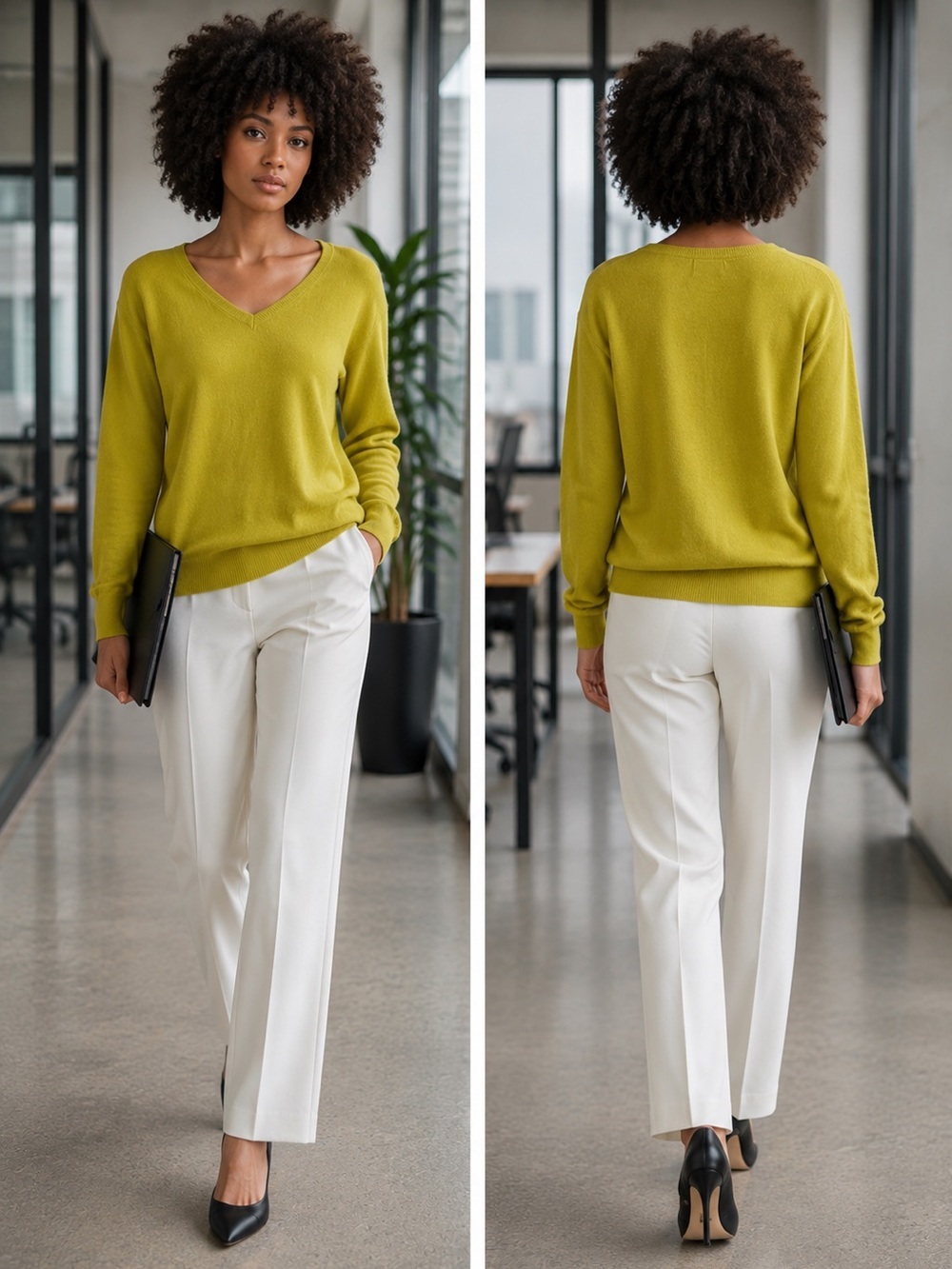 Manrico Cashmere V-Neck Sweater in Chartreuse Sz L (T-24)